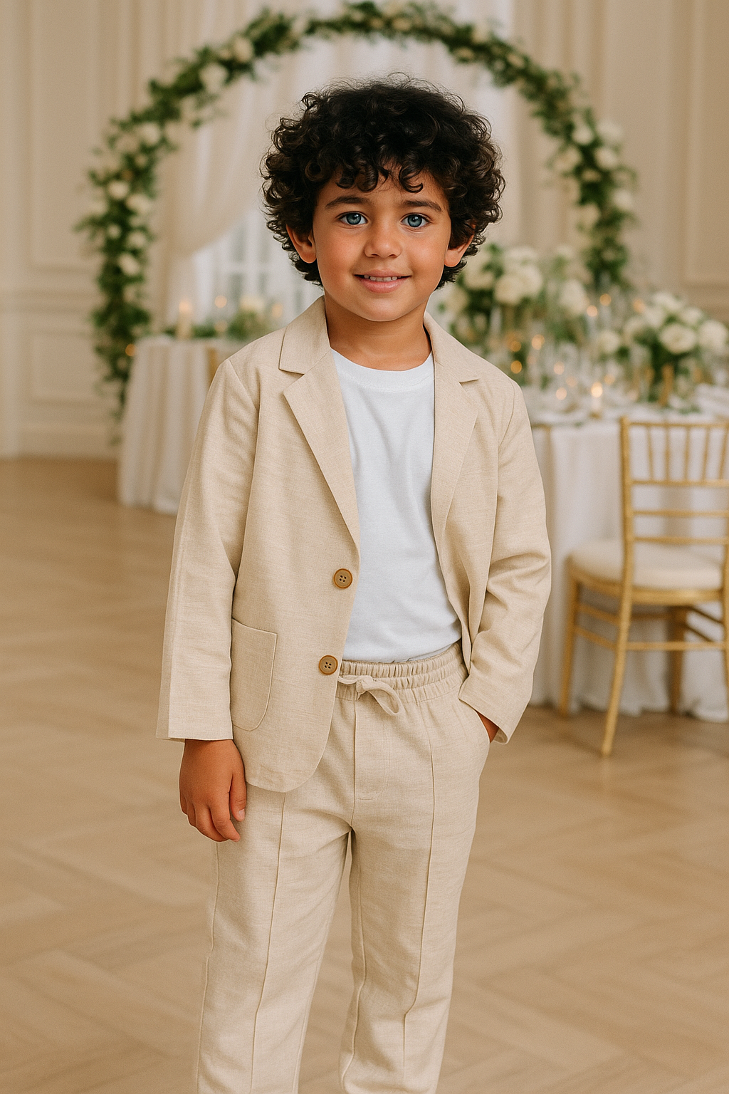 Erkek Çocuk Keten Görünüm Spor Takım Elbise