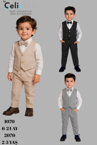 Erkek Bebek&Çocuk Yelekli Çizgili Takım Elbise Özel Gün Doğum Günü Party
