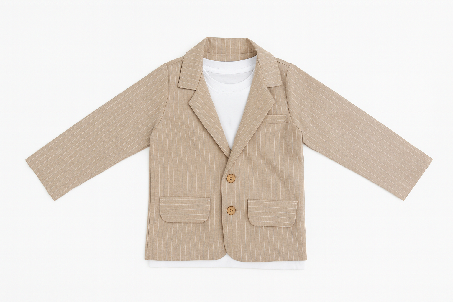 Erkek Çocuk Exclusive Cut Luxury Çizgili Takım Elbise Krem - 5 Yaş