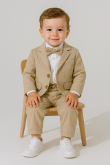 Erkek Bebek&Çocuk Exclusive Cut Luxury Zıbınlı Gömlek Ceketli Takım Elbise Mevlüt Düğün Party 6-9 Ay - Krem
