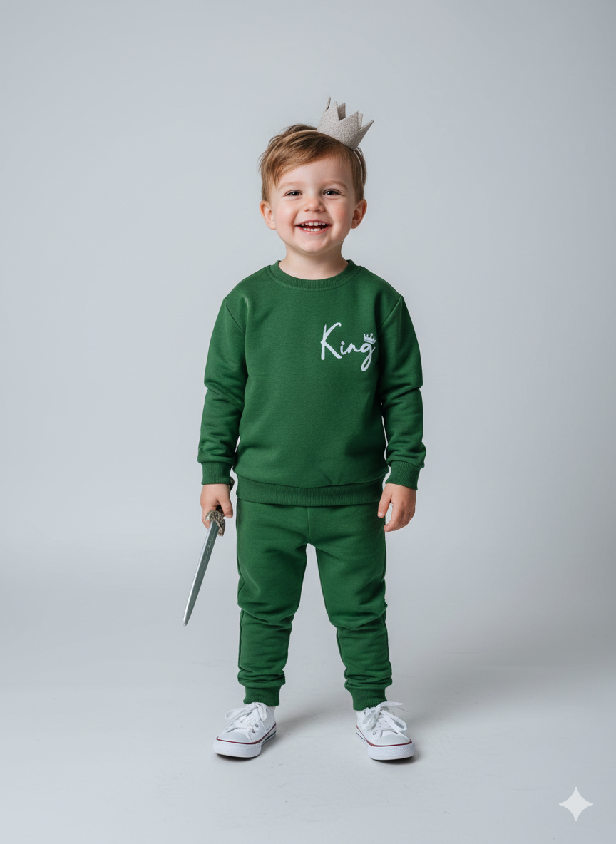 Erkek Çocuk İki İp King Eşofman Takımı Sweatshirt Pantolon 3 Yaş - Yeşil