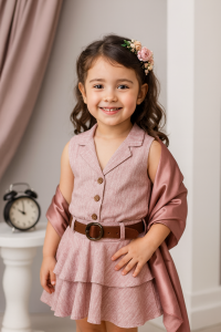 Kız Çocuk Linen Yelek Ve Etek Elbise 2'li Takım