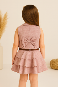 Kız Çocuk Linen Yelek Ve Etek Elbise 2'li Takım