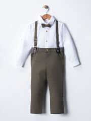 Bebek&Çocuk Salopet Takım Pantolon Gömlek Papyon 6-9 Ay - Haki