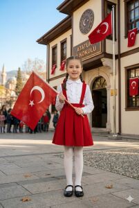 Kız Çocuk Slopetli Etek Ve Beyaz Gömlek 23 Nisan Gösteri Elbise Takım (Külotlu Çorap Hediyeli)