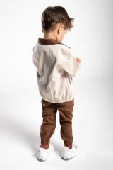 Erkek Çocuk Gabardin Ceket Ve Jogger Pantolon %100 Pamuk 3'lü Takım Elbise 2 Yaş - Kahverengi