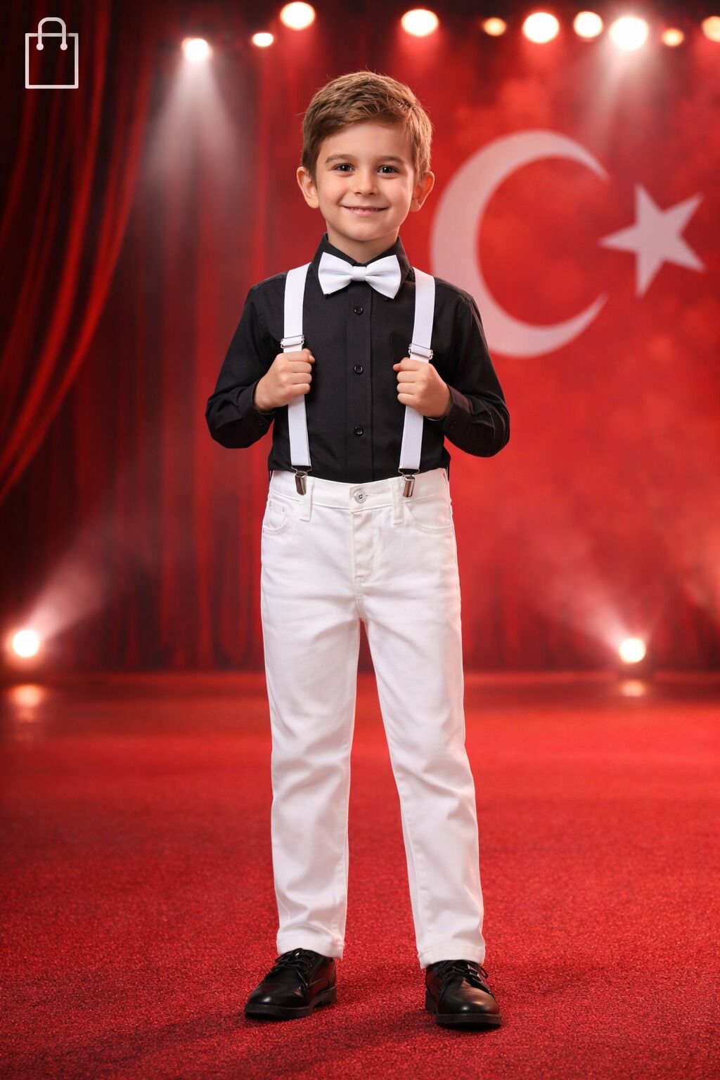 Erkek Çocuk Salopet Takım Elbise 23 Nisan Gösteri Kıyafeti 12 Yaş - Siyah - Beyaz
