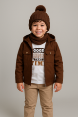 Erkek Çocuk Kapüşonlu Roussillon Gabarin %100 Pamuk Alt Üst 3'lü Takım