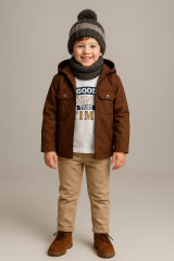 Erkek Çocuk Kapüşonlu Roussillon Gabarin %100 Pamuk Alt Üst 3'lü Takım