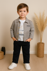 Erkek Çocuk Mevsimlik %100 Pamuk 3'lü Alt Üst Takım