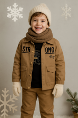 Erkek Çocuk %100 Pamuk Strong Gabardin Ceketli Alt Üst Takım 6 Yaş - Camel