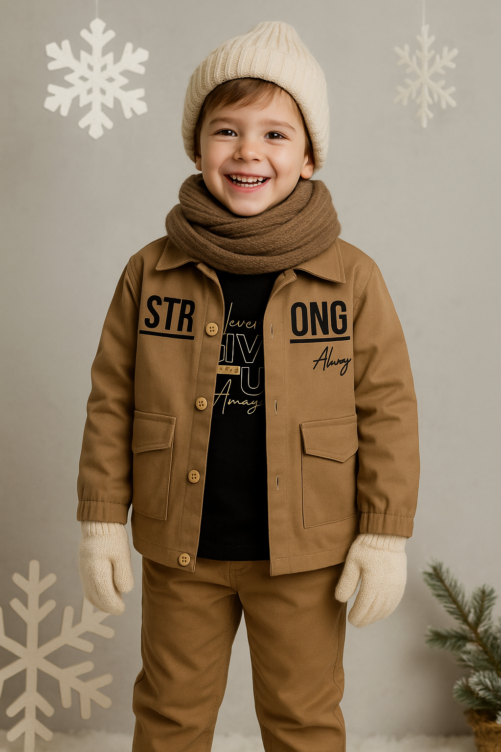 Erkek Çocuk %100 Pamuk Strong Gabardin Ceketli Alt Üst Takım 7 Yaş - Camel