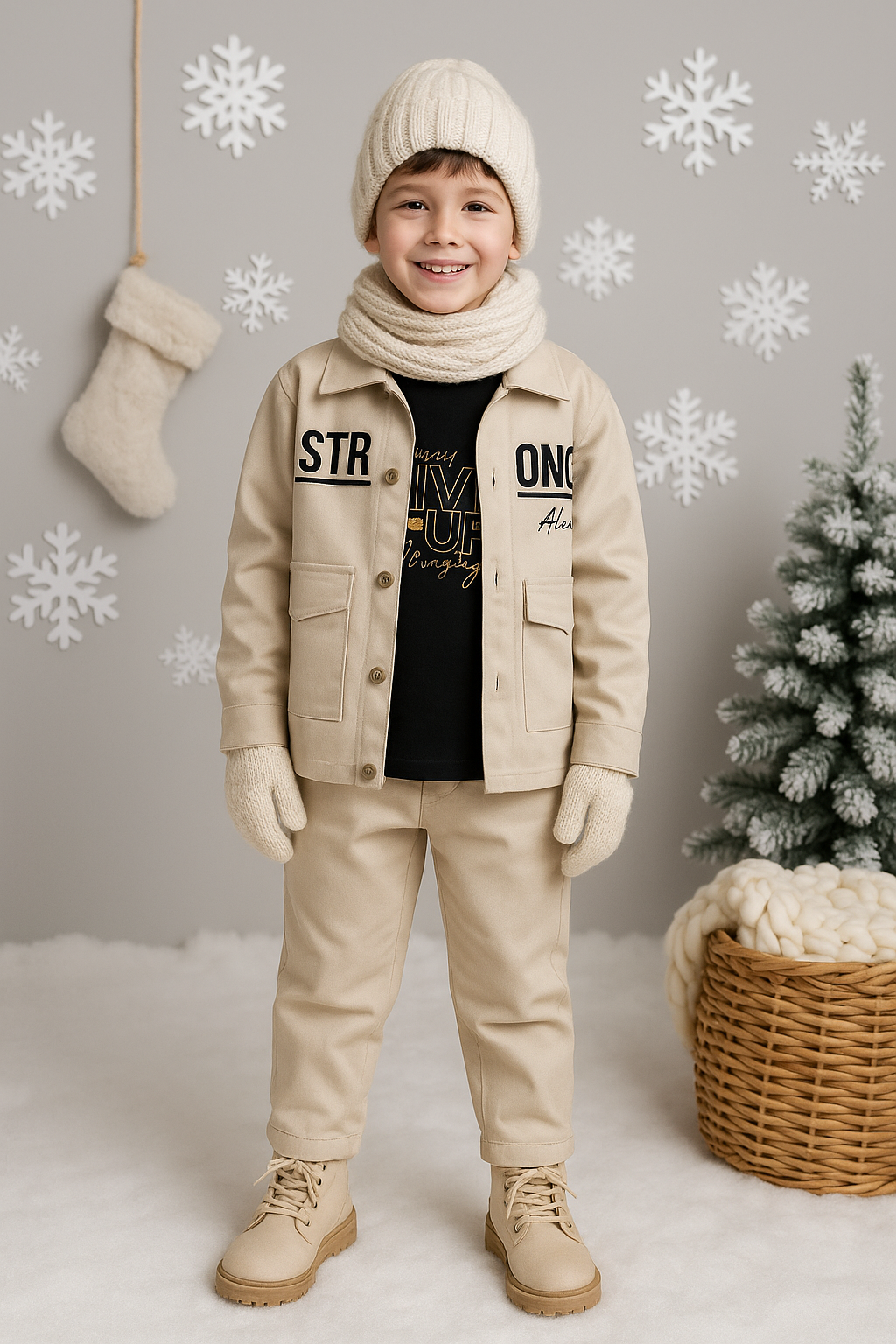 Erkek Çocuk %100 Pamuk Strong Gabardin Ceketli Alt Üst Takım 6 Yaş - Taş