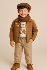 Erkek Çocuk %100 Pamuk Snow Gabardin Takım 3'lü 7 Yaş - Camel