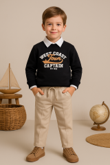 Erkek Bebek&Çocuk West Coast Tour 3'lü Takım Sweatshirt Gömlek Pantolon 2 Yaş - Lacivert