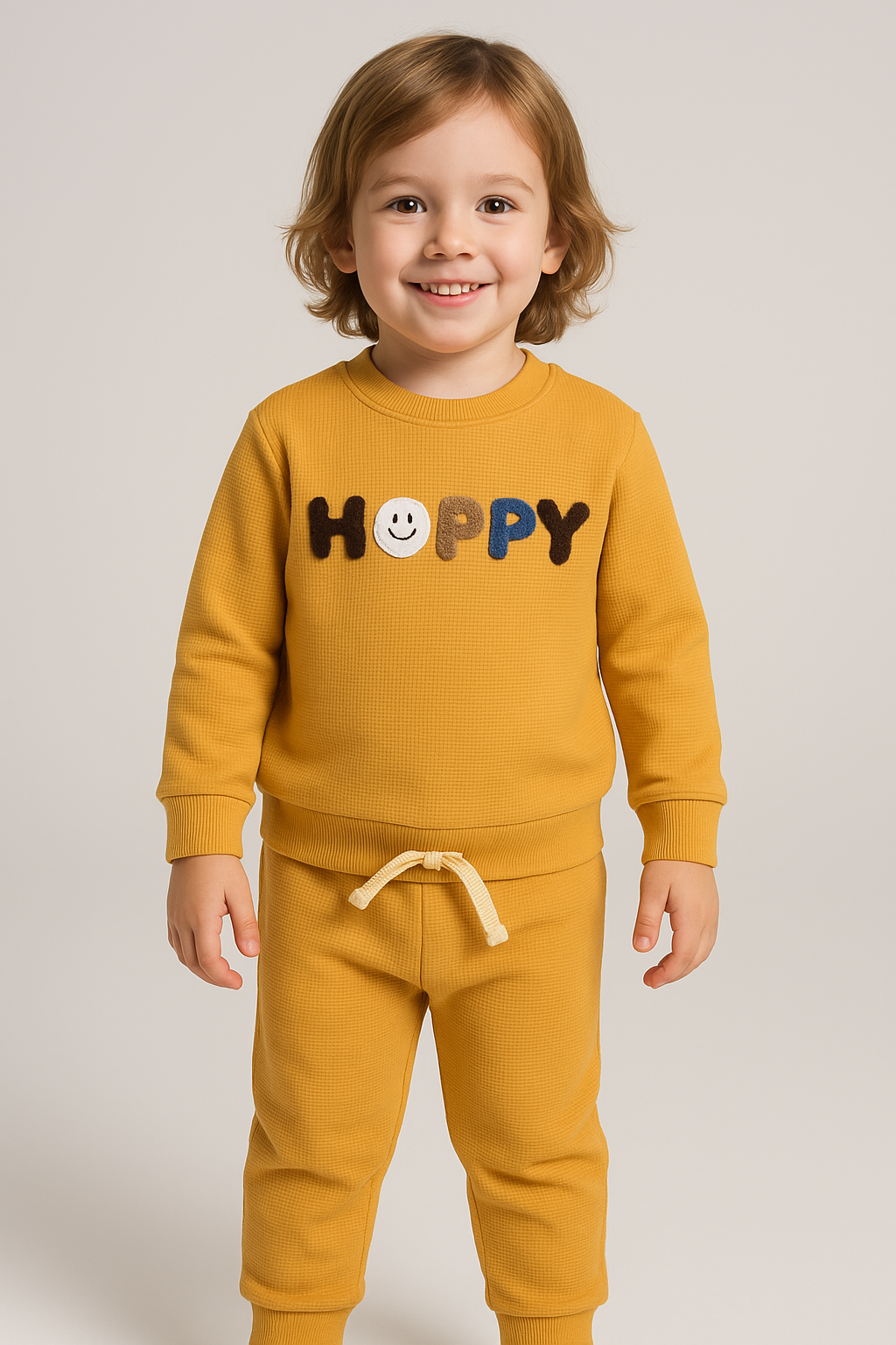 %100 Pamuk Bebek Waffle Happy Nakışlı 2'li Takım