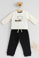 Erkek Bebek&Çocuk Waffle Bear Nakışlı %100 Pamuk 2'li Takım