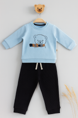 Erkek Bebek&Çocuk Waffle Bear Nakışlı %100 Pamuk 2'li Takım 4-5 yaş - Mavi