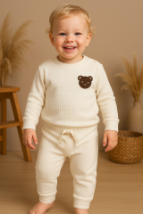 %100 Pamuk Bebek&Çocuk Ayıcık Desenli 2'li Takım