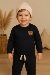 %100 Pamuk Bebek&Çocuk Ayıcık Desenli 2'li Takım 6-9 Ay - Siyah