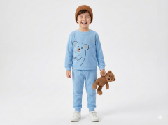 %100 Pamuk Cute Bear 2'li Bebek Takımı 6-9 Ay - Mavi
