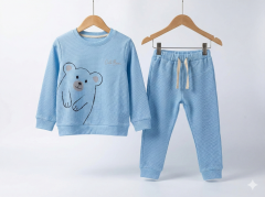 %100 Pamuk Cute Bear 2'li Bebek Takımı 4-5 yaş - Mavi