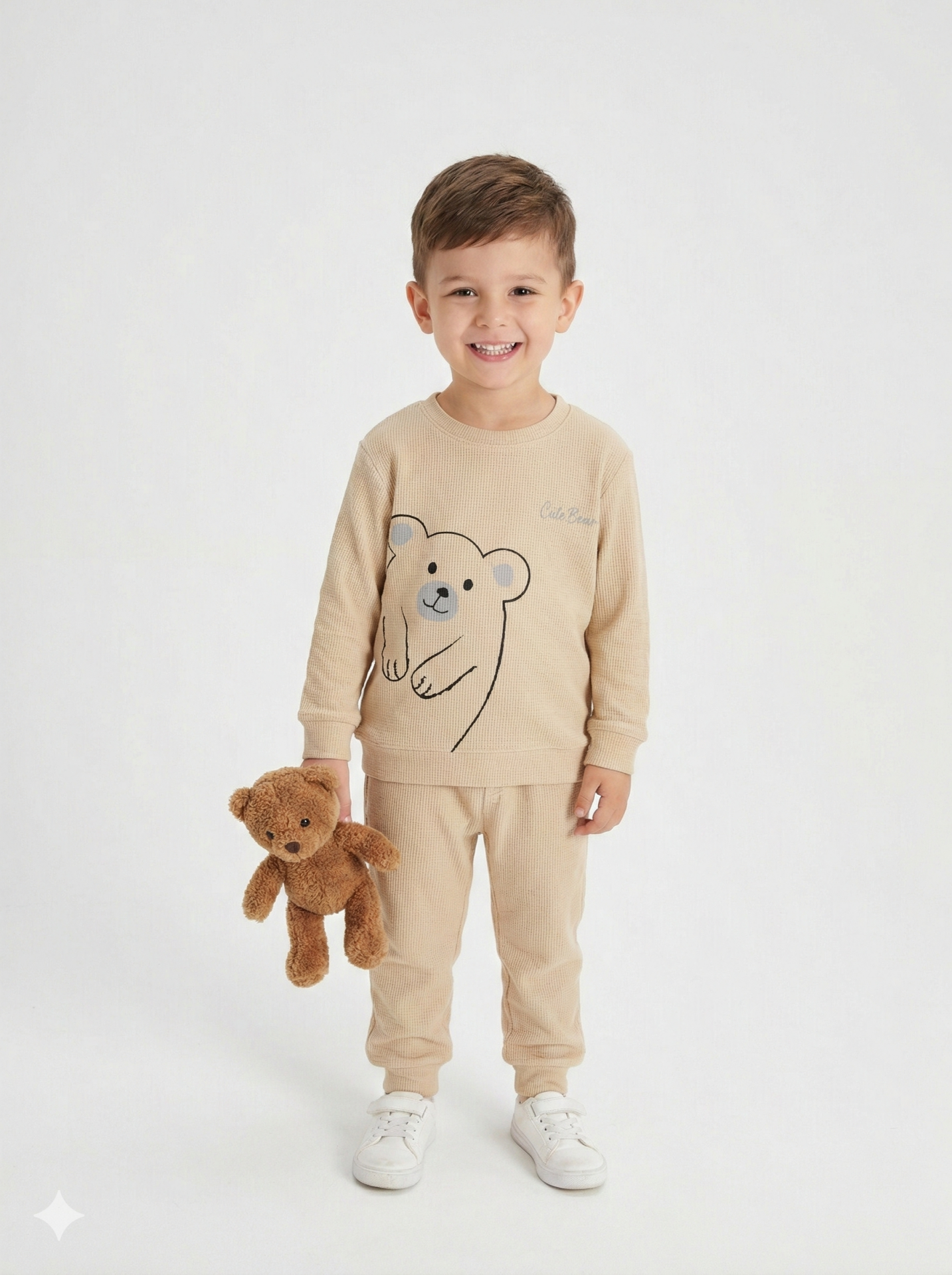 %100 Pamuk Cute Bear 2'li Bebek Takımı 2-3 Yaş - Sütlü Kahve