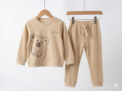 %100 Pamuk Cute Bear 2'li Bebek Takımı 4-5 yaş - Sütlü Kahve