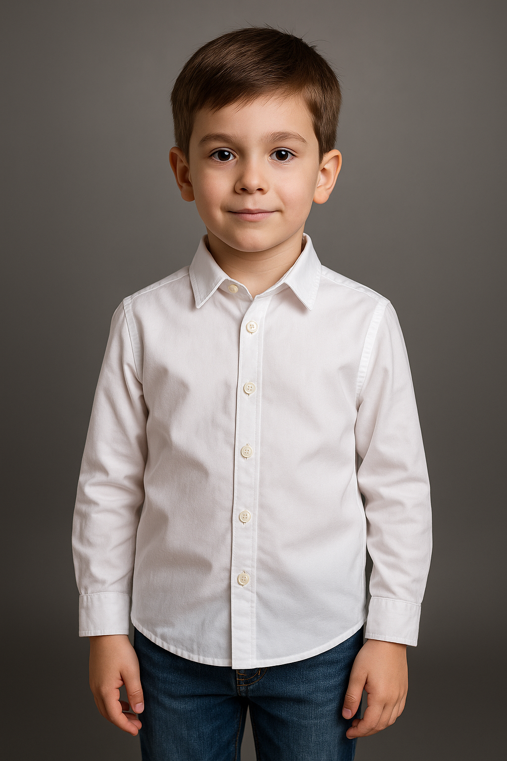 Erkek Çocuk Uzun Kollu Beyaz Gömlek Classic Askı Papyon Takım Hediyeli