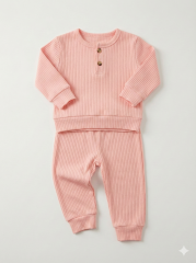 %100 Pamuk Düğme Detaylı Kız Bebek Takımı