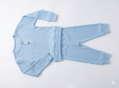 %100 Pamuk Düğme Detaylı Erkek Bebek Takımı