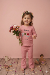 Çiçek Nakışlı %100 Pamuk Kız Çocuk Takım