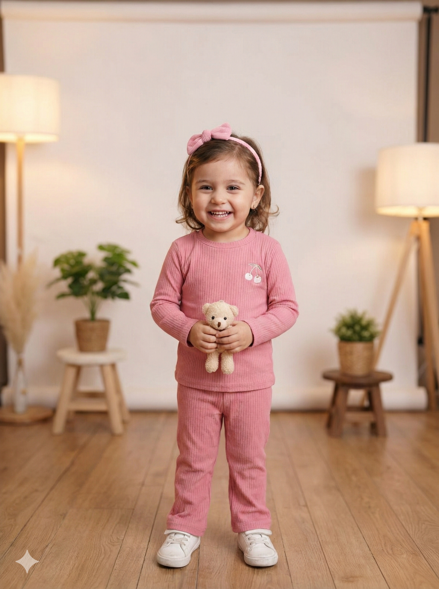 Kız Bebek&Çocuk Kiraz Nakışlı 2'li Takım