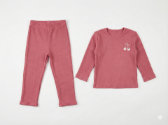 Kız Bebek&Çocuk Kiraz Nakışlı 2'li Takım