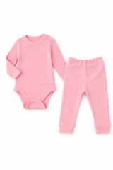 %100 Pamuk Kız Zıbınlı Body Ve Pantolon 2'li Takım 9-12 Ay - Pembe