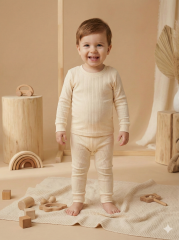%100 Pamuk Erkek Zıbınlı Body Ve Pantolon 2'li Takım 6-9 Ay - Krem