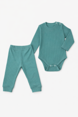 %100 Pamuk Erkek Zıbınlı Body Ve Pantolon 2'li Takım 6-9 Ay - mint