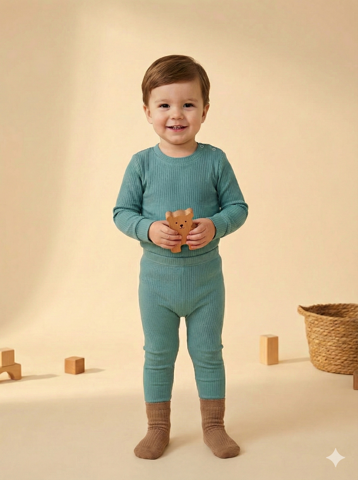 %100 Pamuk Erkek Zıbınlı Body Ve Pantolon 2'li Takım 12-18 Ay - mint