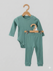 %100 Pamuk Erkek Zıbınlı Body Ve Pantolon 2'li Takım 18-24 Ay - mint