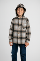 Erkek Çocuk Pamuklu Ekose Oduncu Gömlek Rahat Kalıp Kapüşonlu