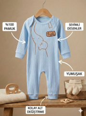 %100 Pamuk Erkek Yenidoğan Hediyelik Bebek Tulum