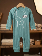 %100 Pamuk Erkek Yenidoğan Hediyelik Bebek Tulum 3-6 Ay - mint