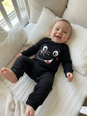 %100 Pamuk Unisex 3-6-9 Ay Yenidoğan Hediyelik Bebek Tulum 6-9 Ay - Siyah