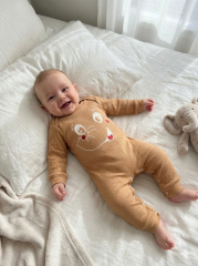 %100 Pamuk Unisex 3-6-9 Ay Yenidoğan Hediyelik Bebek Tulum 0-3 Ay - Kahverengi