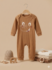 %100 Pamuk Unisex 3-6-9 Ay Yenidoğan Hediyelik Bebek Tulum 3-6 Ay - Kahverengi